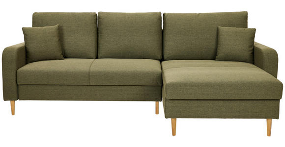 ECKSOFA Olivgrün Flachgewebe  - Eiche Wotan/Olivgrün, KONVENTIONELL, Holz/Textil (255/157cm) - Carryhome