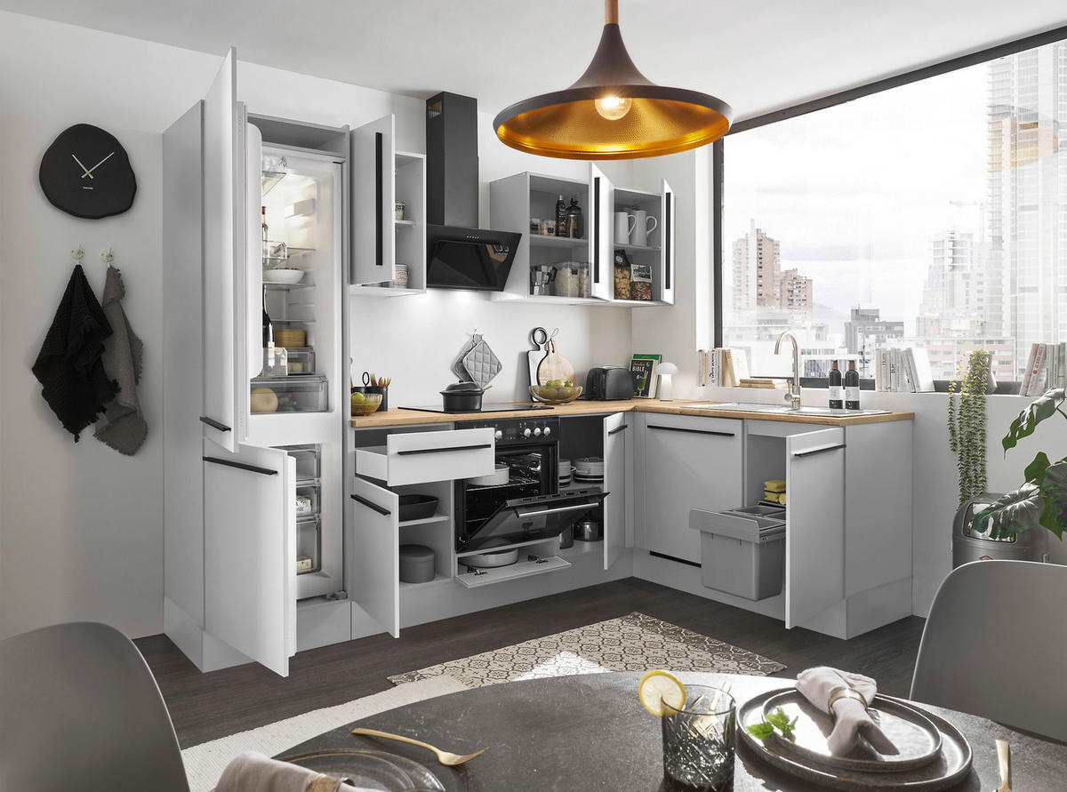 ECKKÜCHE 280/175 cm  in Weiß, Eichefarben  - Eichefarben/Schwarz, Design, Holzwerkstoff/Kunststoff (280/175cm) - MID.YOU