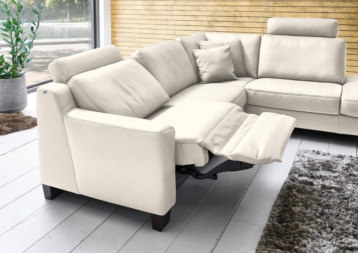 ECKSOFA in Echtleder Creme  - Eichefarben/Creme, Design, Leder/Holz (259/235cm) - Valdera