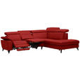 ECKSOFA in Echtleder Rot  - Rot/Schwarz, Design, Leder/Metall (289/239cm) - Cantus