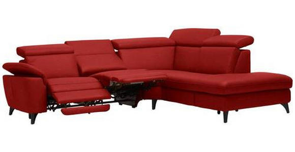 ECKSOFA in Echtleder Rot  - Rot/Schwarz, Design, Leder/Metall (289/239cm) - Cantus