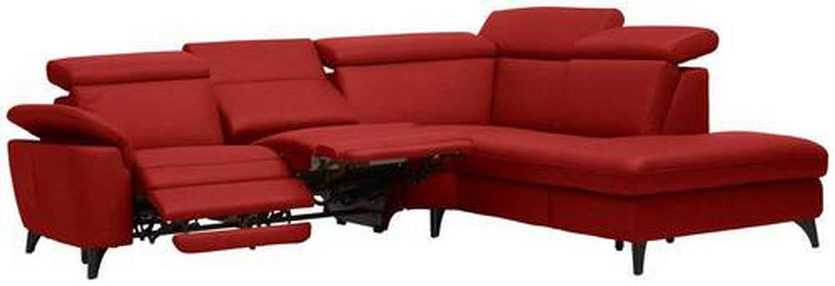 ECKSOFA in Echtleder Rot  - Rot/Schwarz, Design, Leder/Metall (285/239cm) - Cantus