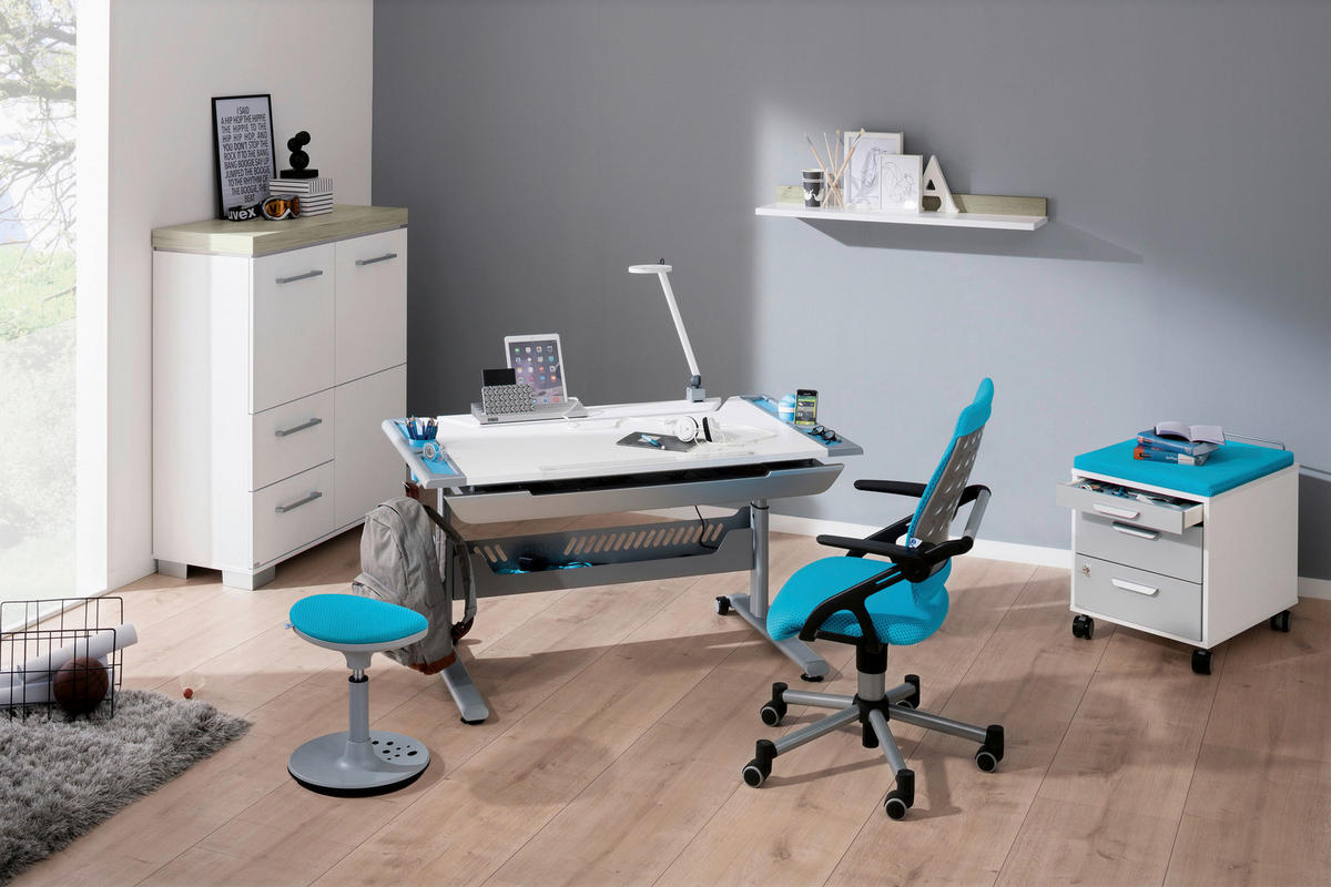 JUGENDSCHREIBTISCH 120/70/53-79 cm  in Blau, Weiss  - Blau/Weiss, Basics, Holzwerkstoff/Kunststoff (120/70/53-79cm) - Paidi