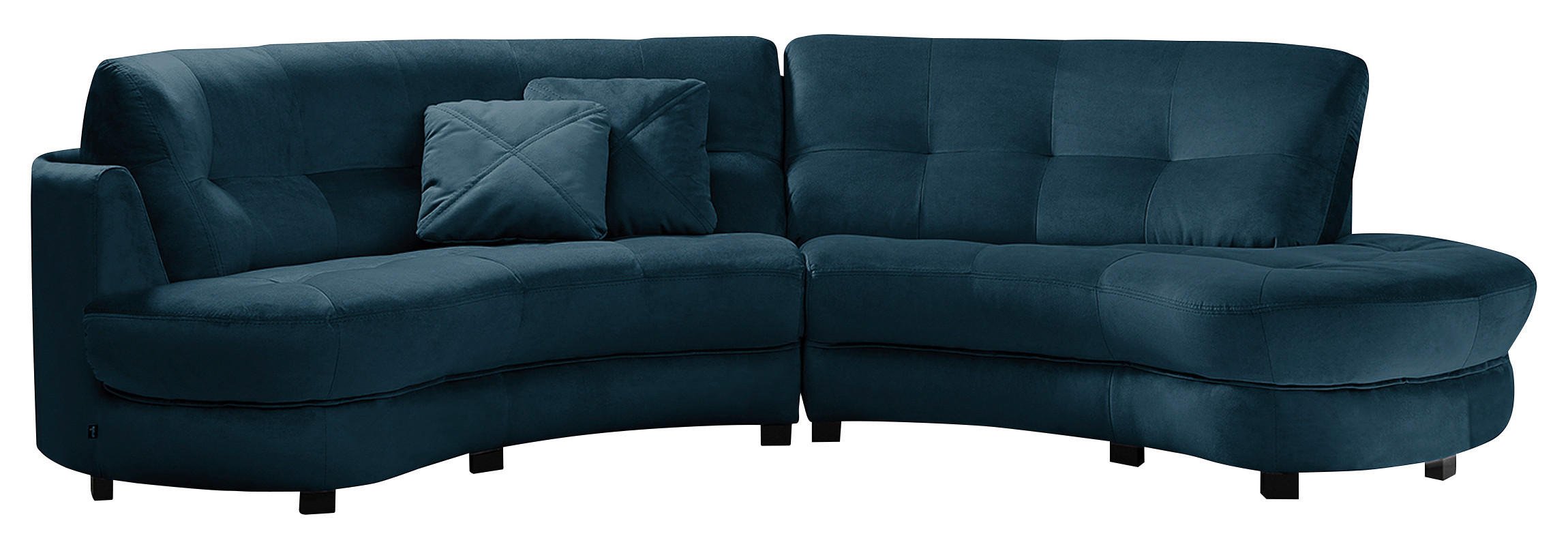 ECKSOFA Ottomane rechts, Rundform  BRETANIA Dunkelblau Samt  - Schwarz/Dunkelblau, Design, Kunststoff/Textil (300/113cm) - Livetastic