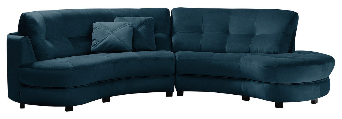 ECKSOFA Ottomane rechts, Rundform  BRETANIA Dunkelblau Samt  - Schwarz/Dunkelblau, Design, Kunststoff/Textil (300/113cm) - Livetastic