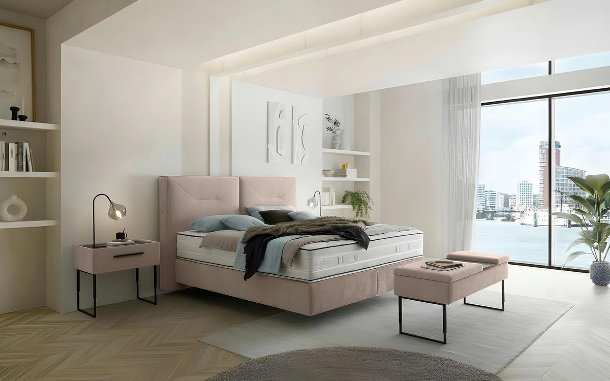 BOXSPRINGBETT 160/200 cm,  in Creme, Matratze, H2 + H2 = mittel  - Creme/Schwarz, Design, Kunststoff/Textil (160/200cm) - Dieter Knoll