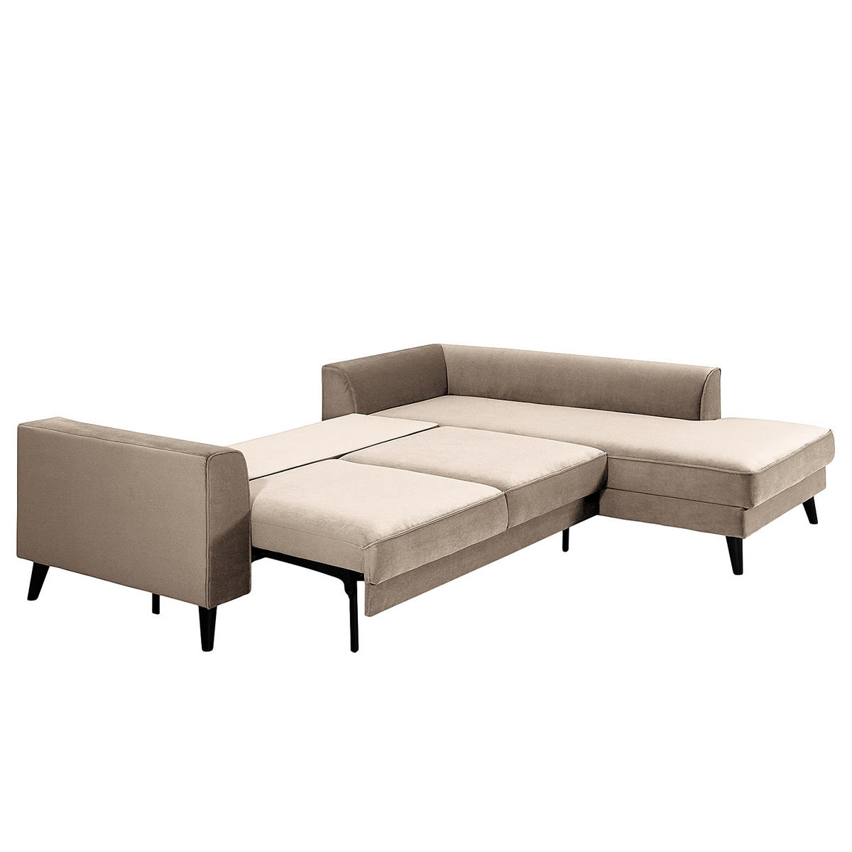 ECKSCHLAFSOFA in Samt Hellgrau  - Wengefarben/Hellgrau, Modern, Holz/Textil (264/85/203cm) - Trendmanufaktur