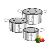 KOCHTOPFSET 3-teilig  - Edelstahlfarben/Schwarz, Basics, Glas/Kunststoff (37/30/23cm) - CHEF CUISINE