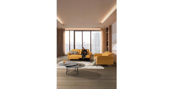 3-SITZER-SOFA Echtleder Currygelb - Currygelb/Schwarz, Design, Leder/Metall (210/79/104cm) - Emilio Belluti