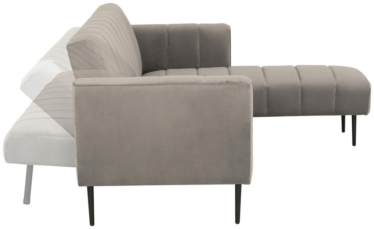 ECKSOFA Grau Samt  - Schwarz/Grau, MODERN, Textil/Metall (253/87/169cm) - P & B