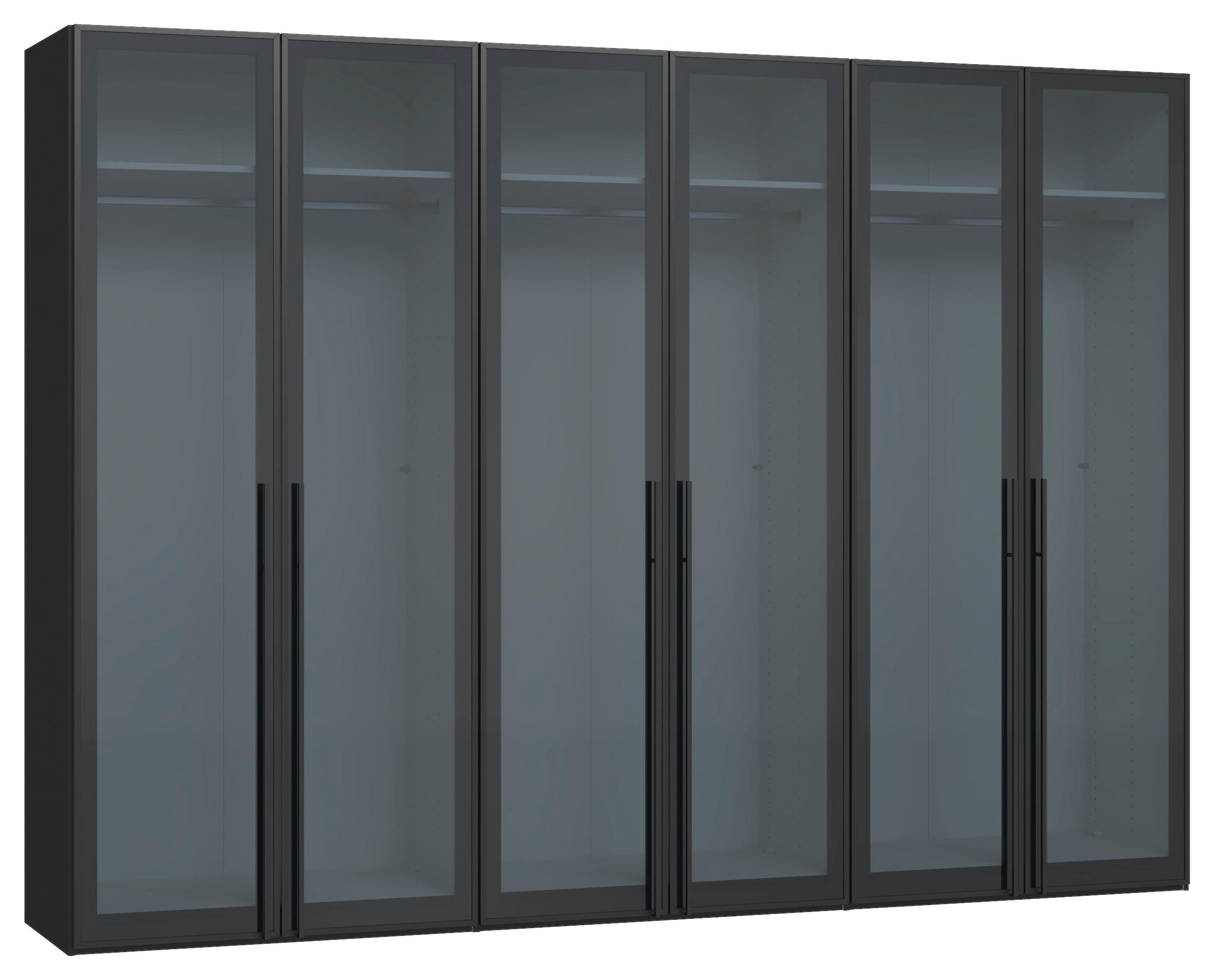 DREHTÜRENSCHRANK 303/220/59 cm,  in Schwarz, 6-türig  - Schwarz, Design, Glas/Holzwerkstoff (303/220/59cm) - Jutzler