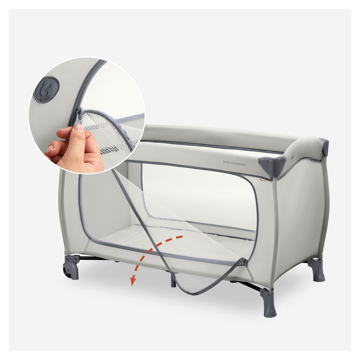 REISEBETT Sleep N Easyfold   - Dunkelgrau/Hellgrau, Basics, Holzwerkstoff/Kunststoff (69/82/125cm) - Hauck