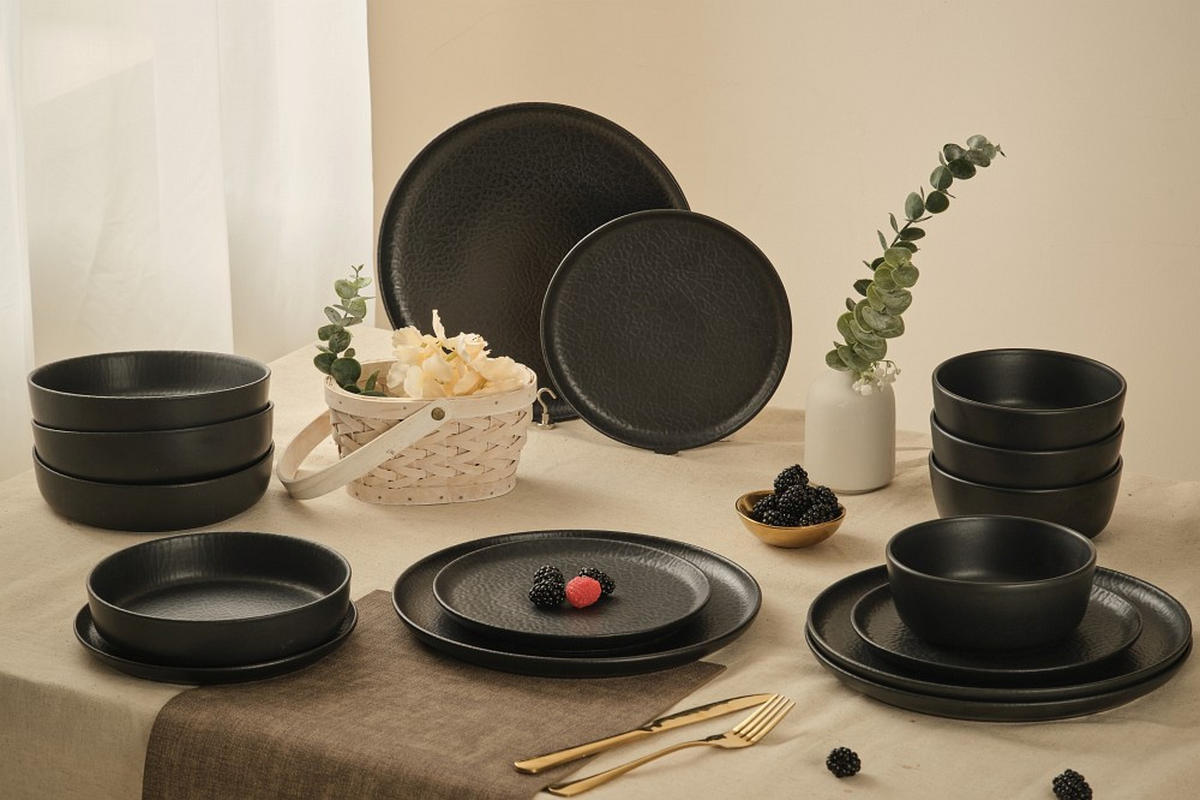 ÉTKÉSZLET 16 részes  - fekete, Trend, kerámia - Novel