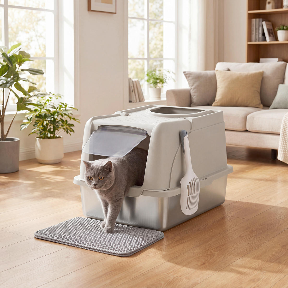 KATZENTOILETTE - Beige, Trend, Kunststoff/Metall (41/36,5/61cm) - Boxxx
