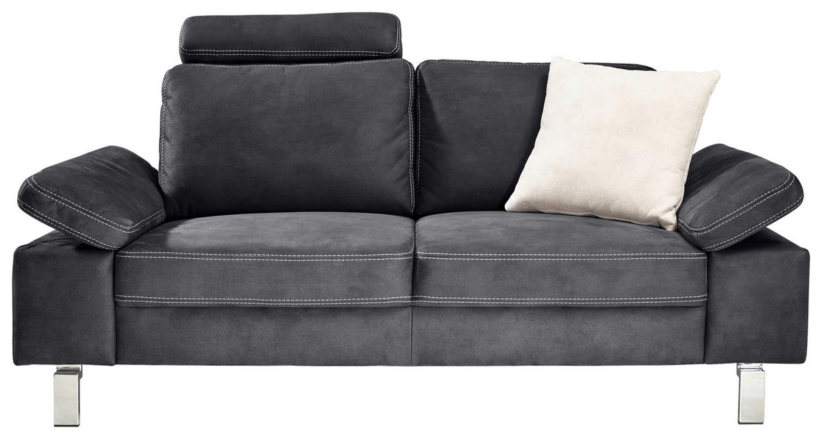 2-SITZER-SOFA in Mikrofaser Grau  - Chromfarben/Beige, Design, Textil/Metall (194/86/97cm) - Hom`in