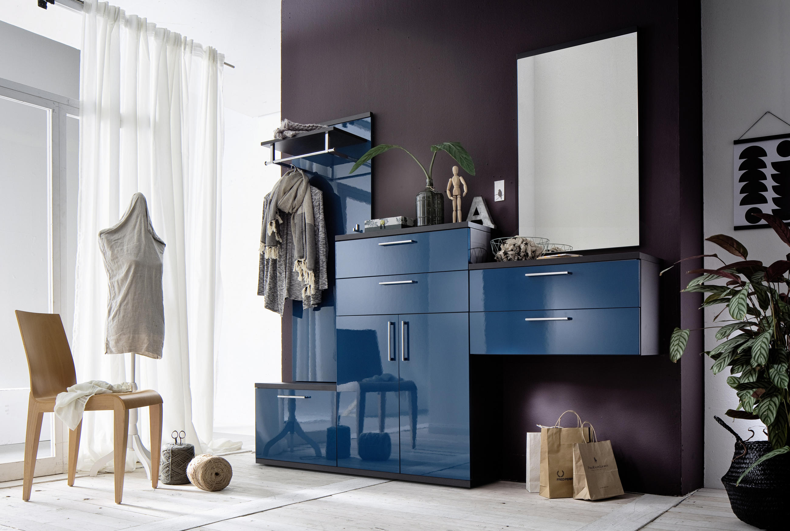 GARDEROBE Anthrazit, Petrol - Anthrazit/Petrol, Design, Glas (222/201/35cm) - Cassando