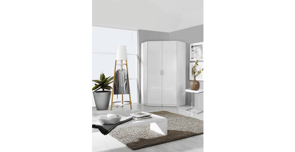 ECKSCHRANK 117/197/117 cm Weiß, Weiß Hochglanz  - Weiß Hochglanz/Alufarben, Design, Holzwerkstoff/Kunststoff (117/197/117cm) - Carryhome