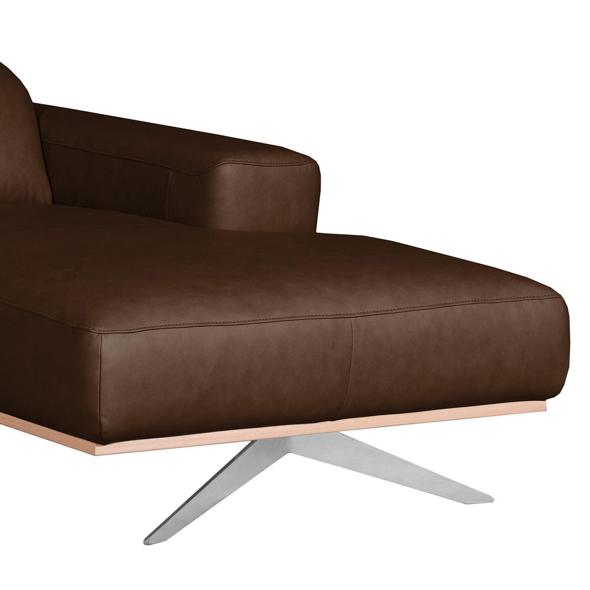 ECKSOFA Echtleder Dunkelbraun  - Chromfarben/Dunkelbraun, Design, Leder/Metall (295/187cm) - Livetastic