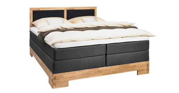 BOXSPRINGBETT Wildeiche massiv - Eichefarben/Schwarz, Design, Holz/Textil (180/200cm) - Linea Natura