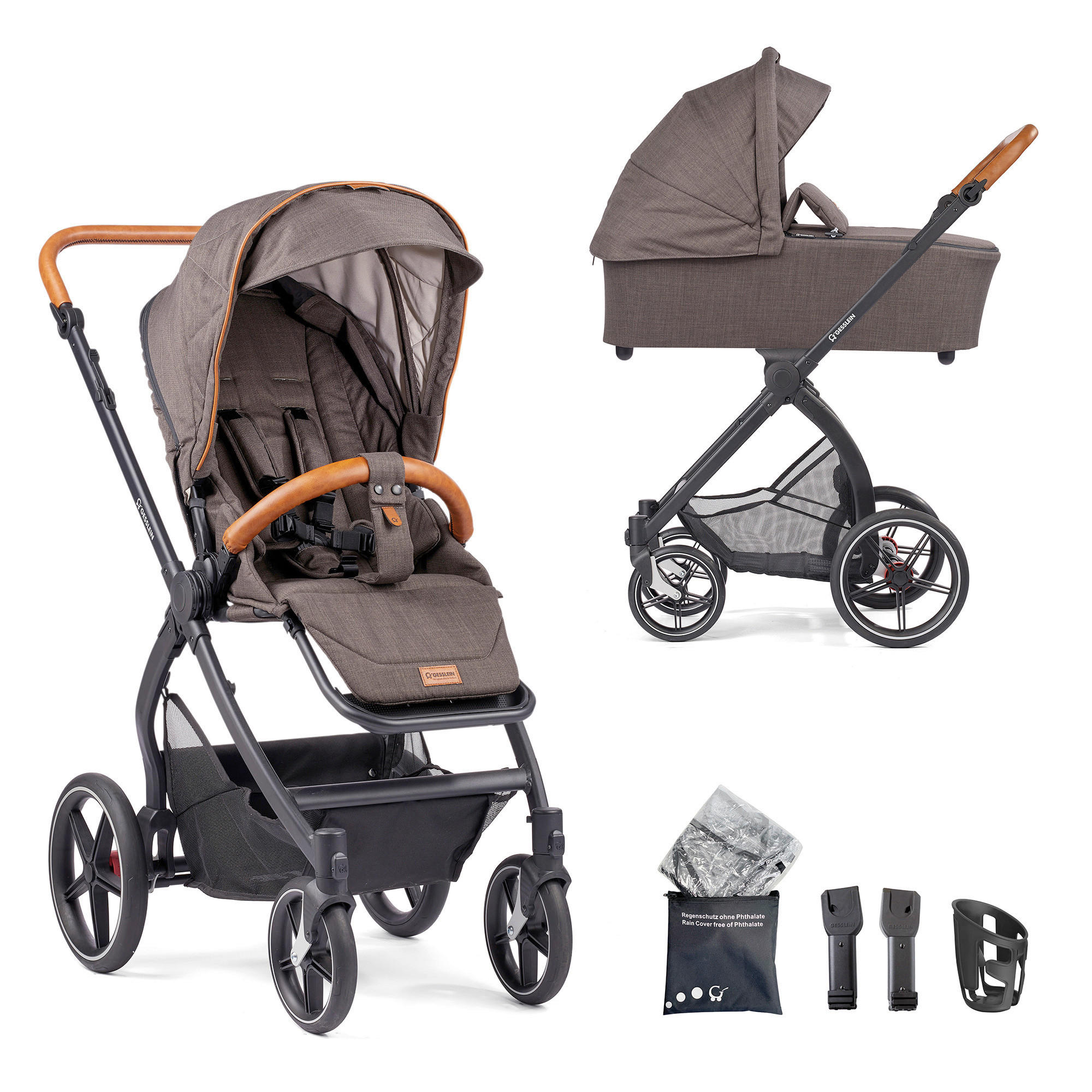 KOMBIKINDERWAGEN  FX4 Style Set  Mokka  - Dunkelbraun/Schwarz, Basics, Textil/Metall (57/129/100cm) - Gesslein