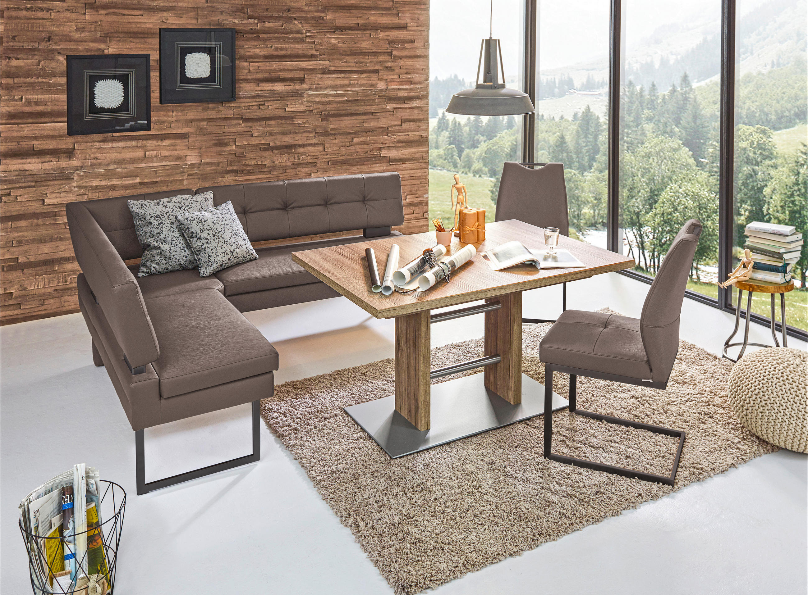 ECKBANK 158/200 cm Mikrofaser Braun   - Schwarz/Braun, Design, Textil/Metall (158/200cm) - Dieter Knoll