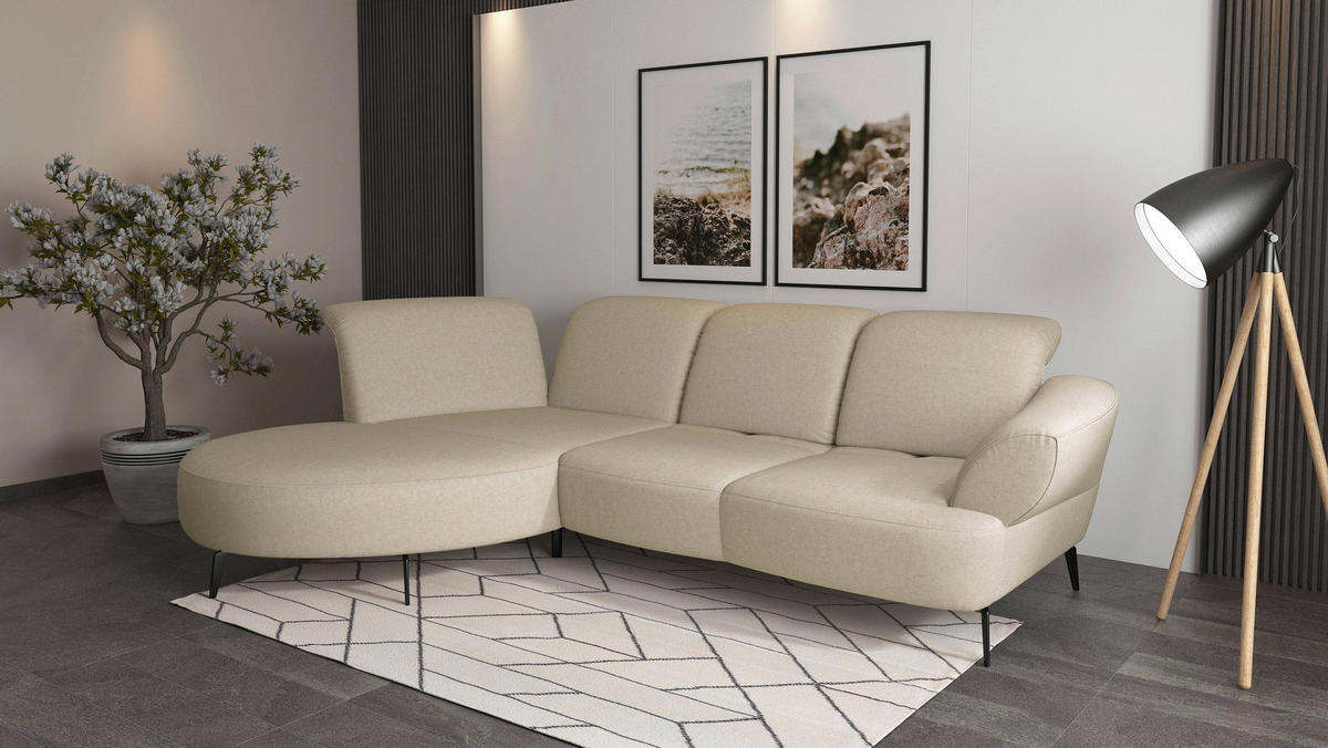 ECKSOFA DANCE E Creme Flachgewebe  - Creme/Schwarz, MODERN, Textil/Metall (208/313cm) - Sit & More