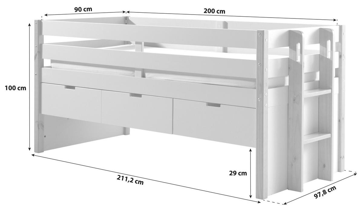 STAURAUMBETT 90/200 cm  in Weiß, Kieferfarben  - Weiß/Kieferfarben, MODERN, Holz/Holzwerkstoff (90/200cm) - MID.YOU