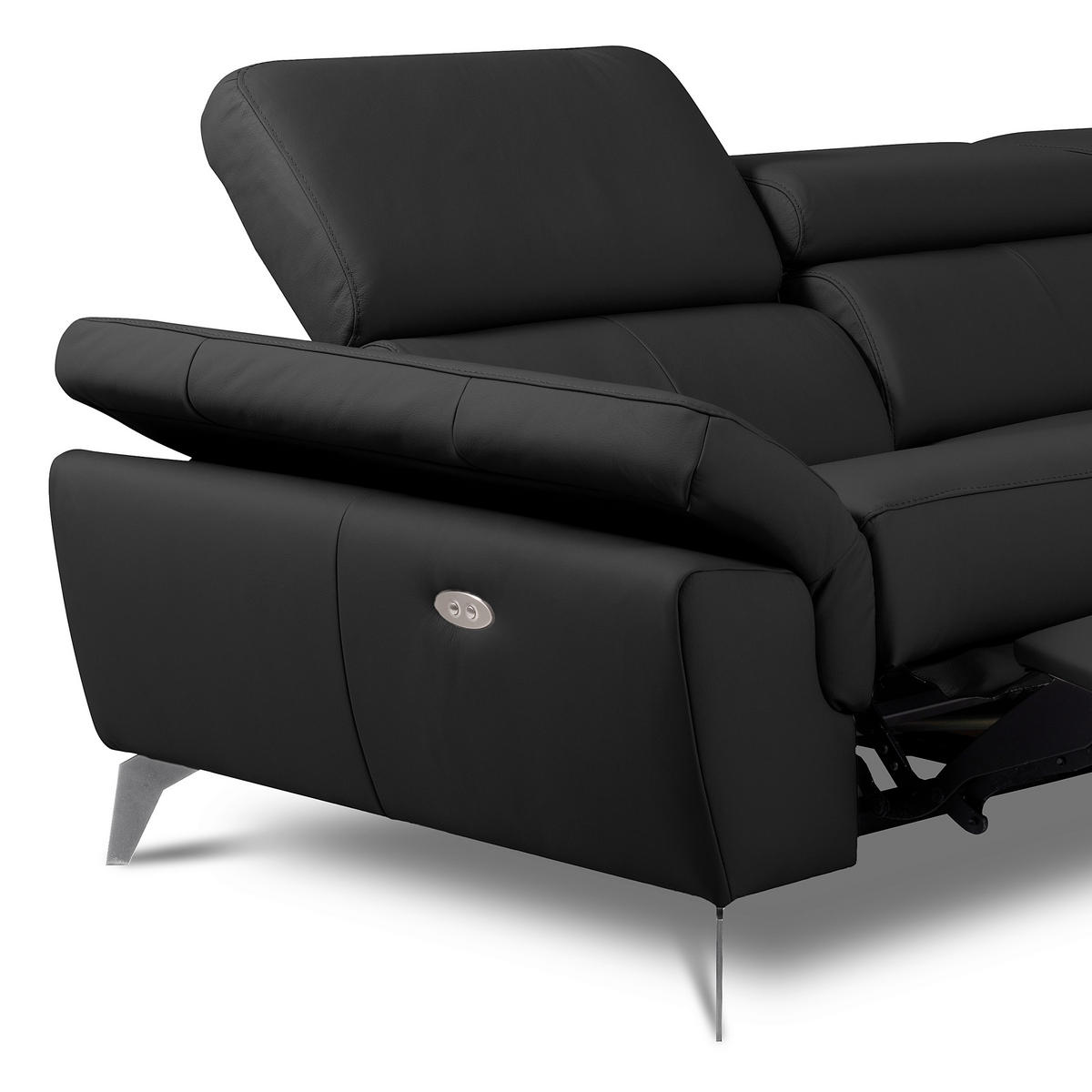 ECKSOFA SONO Schwarz Echtleder Lederlook Bettkasten, Armteilverstellung, Kopfteilverstellung  - Chromfarben/Schwarz, Design, Leder/Textil (252/179cm) - Livetastic