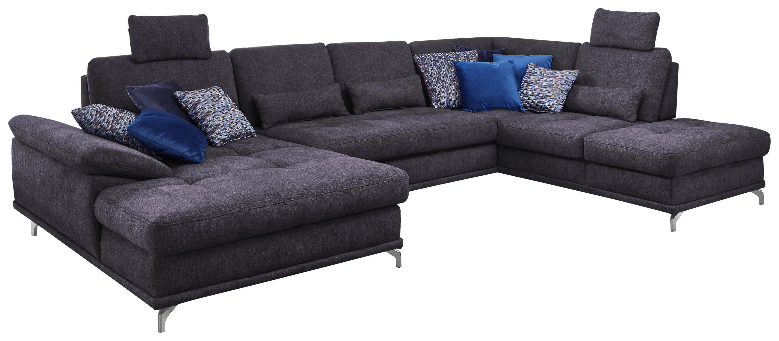 WOHNLANDSCHAFT Dunkelblau Flachgewebe  - Silberfarben/Dunkelblau, KONVENTIONELL, Textil/Metall (176/363/223cm) - Sit & More