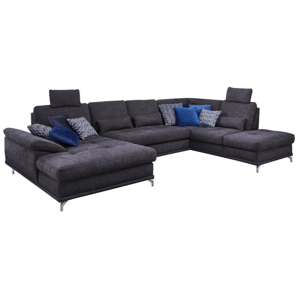 Thumbnail - Sit & More Wohnlandschaft, Dunkelblau, Textil, 7-Sitzer, U-Form, Ottomane rechts, 363x223 cm, Goldenes M, DGM-Klimapakt,...