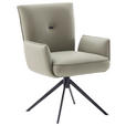 ARMLEHNSTUHL  Lederauswahl, Wippfunktion, Sitzfläche 360° drehbar  Echtleder  - Creme/Schwarz, Design, Leder/Metall (63/89/65cm) - Valnatura
