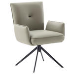 ARMLEHNSTUHL  Lederauswahl, Wippfunktion, Sitzfläche 360° drehbar  Echtleder  - Creme/Schwarz, Design, Leder/Metall (63/89/65cm) - Valnatura