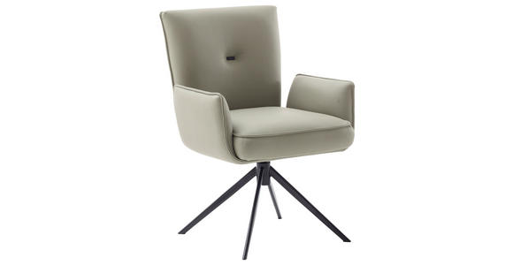 ARMLEHNSTUHL  Lederauswahl, Wippfunktion, Sitzfläche 360° drehbar  Echtleder  - Creme/Schwarz, Design, Leder/Metall (63/89/65cm) - Valnatura