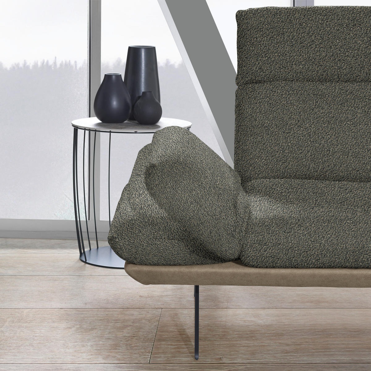 ECKSOFA in Flachgewebe Graubraun  - Graubraun/Schwarz, Design, Textil/Metall (239/270cm) - Koinor