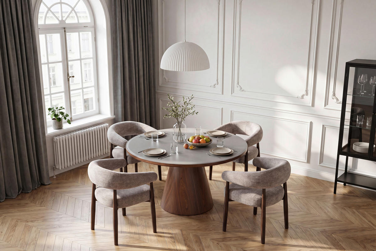 ESSTISCH Nachbildung  Glas, Holzwerkstoff rund Dunkelgrau, Walnussfarben  - Dunkelgrau/Walnussfarben, MODERN, Glas/Holzwerkstoff (120/75cm) - MID.YOU