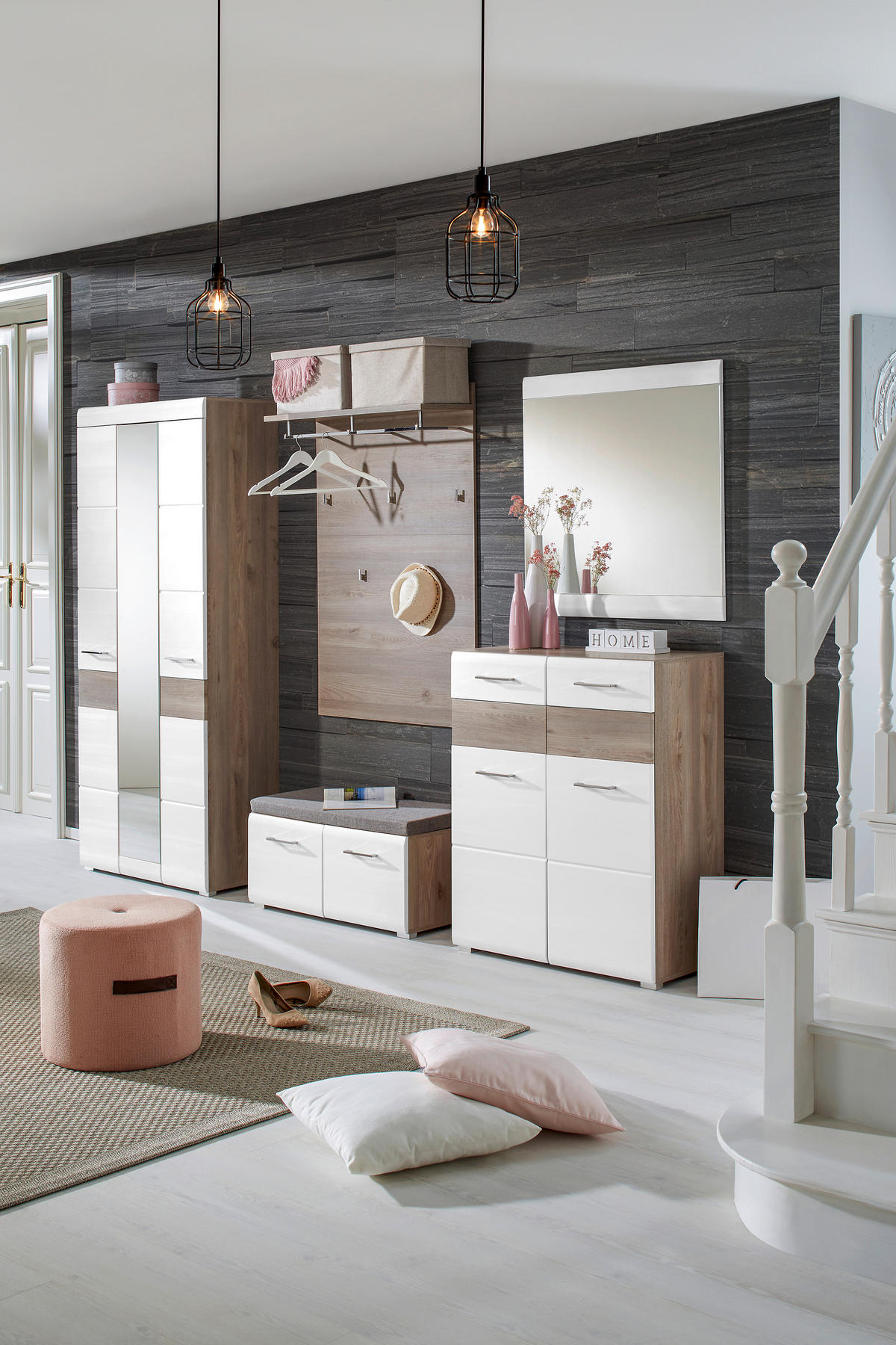 DULAP PENTRU HOL 85/200/40 cm  - alb/culoare stejar argintiu, Design (85/200/40cm) - Voleo
