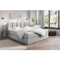 BOXBETT 160/200 cm,  in Hellgrau, gepolstertes Kopfteil, Bettkasten, Topper, H3 = fest  - Hellgrau/Schwarz, LIFESTYLE, Holz/Holzwerkstoff (160/200cm) - Livetastic