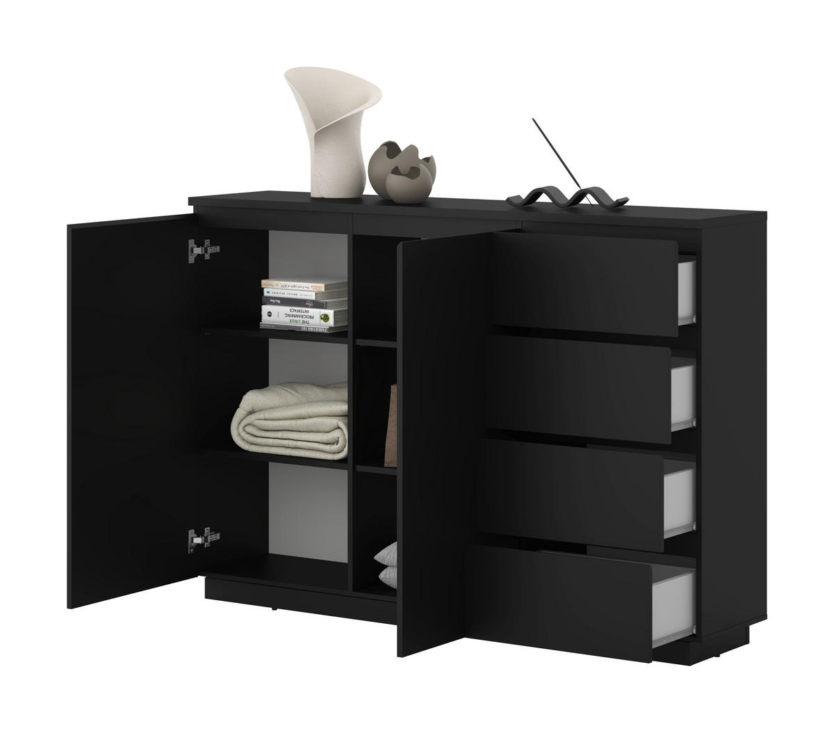 HIGHBOARD Bilbao 150/104,5/34,5 cm 4 Schublade(n)  - Schwarz, Design, Holzwerkstoff (150/104,5/34,5cm) - MID.YOU