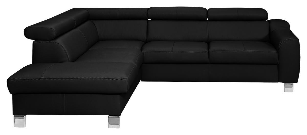 ECKSOFA in Lederlook Echtleder Schwarz  - Chromfarben/Schwarz, Design, Leder/Textil (208/245cm) - Livetastic