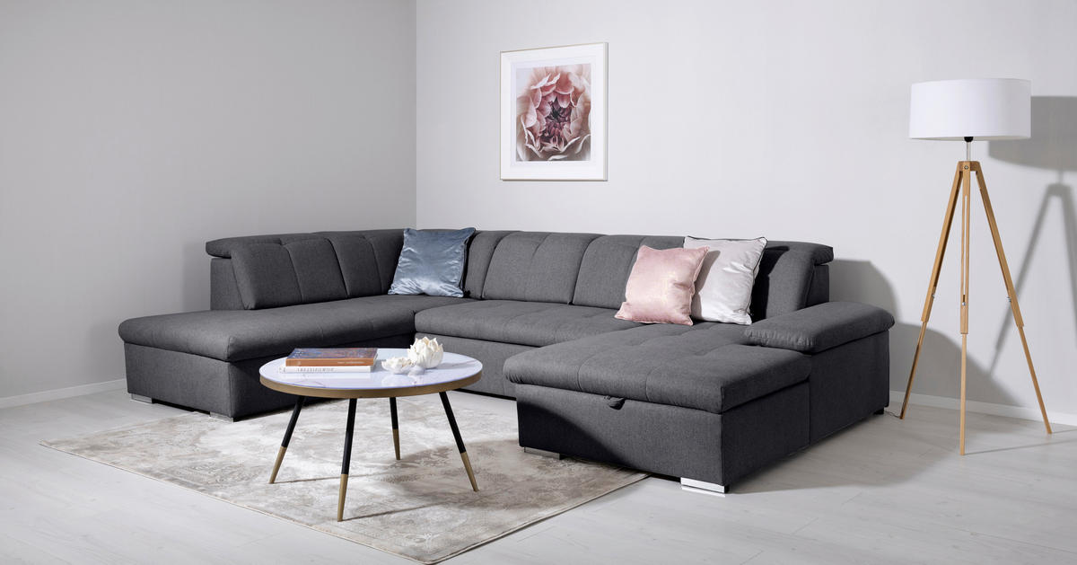 WOHNLANDSCHAFT Dunkelgrau  - Dunkelgrau/Beige, Design, Textil/Metall (215/328/173cm) - MID.YOU