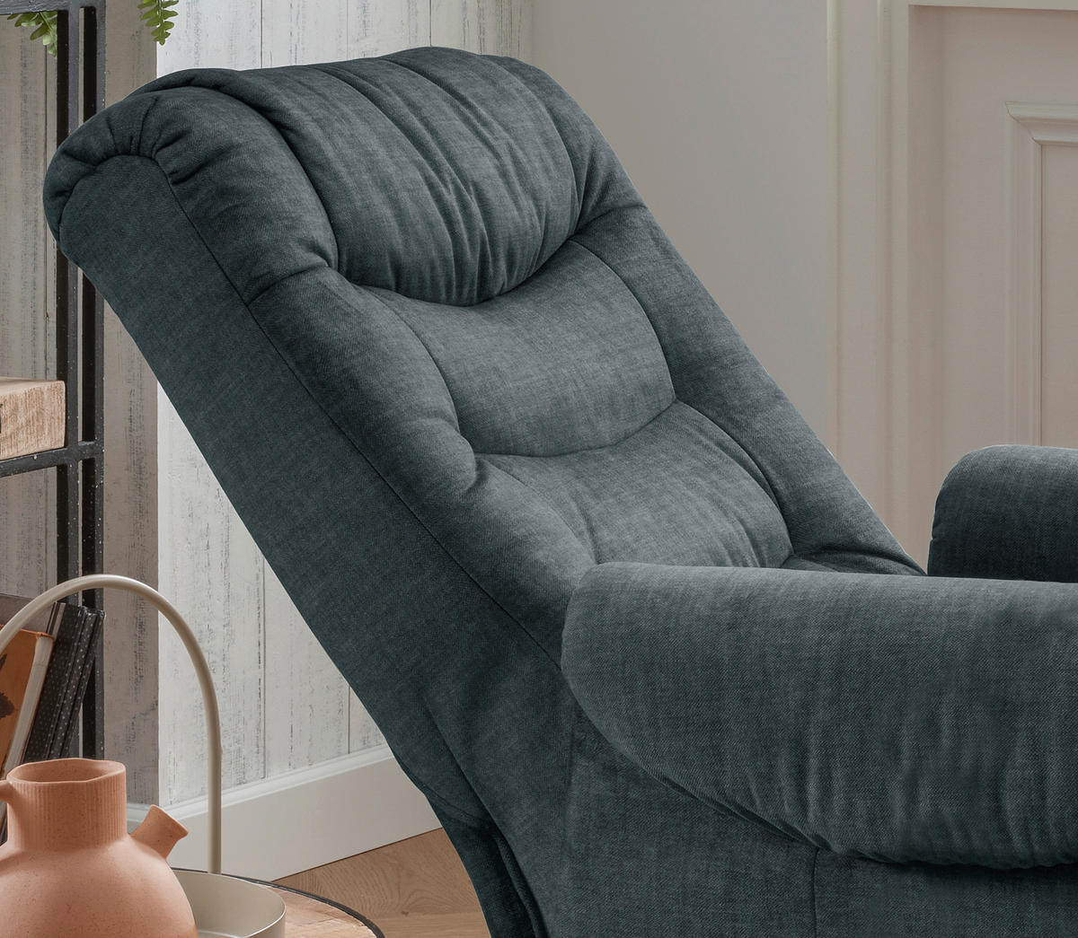 FERNSEHSESSEL in Velours Dunkelblau  - Schwarz/Braun, Design, Kunststoff/Textil (78/107/93cm) - Livetastic