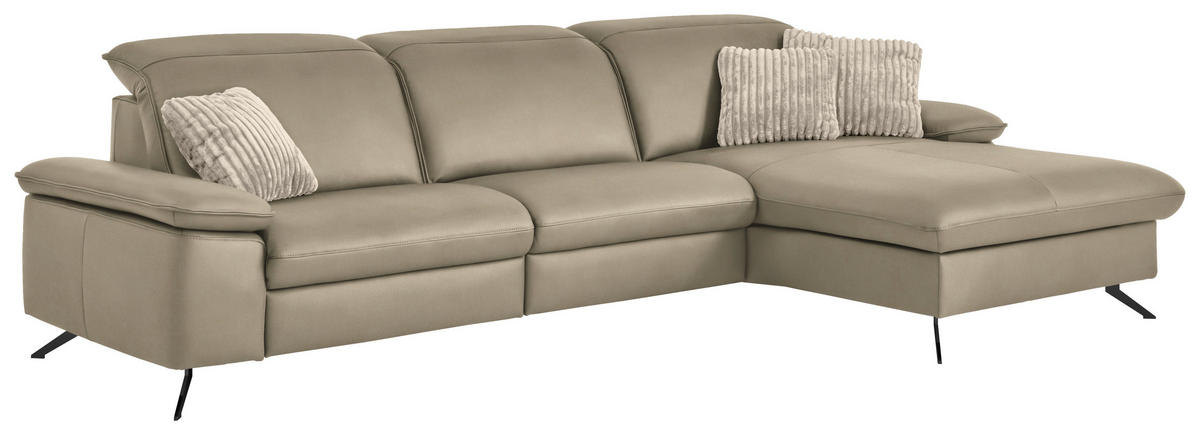 ECKSOFA  Echtleder Sandfarben  - Sandfarben/Schwarz, Design, Leder/Metall (307/169cm) - Beldomo Premium