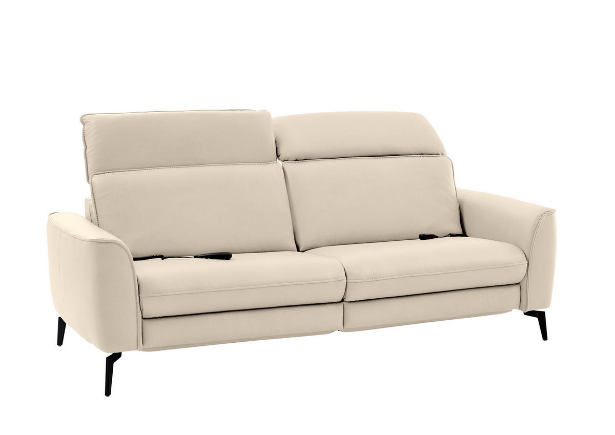 3-SITZER-SOFA in Leder Ecru  - Ecru/Schwarz, Natur, Leder/Metall (222/81/110cm) - Valdera