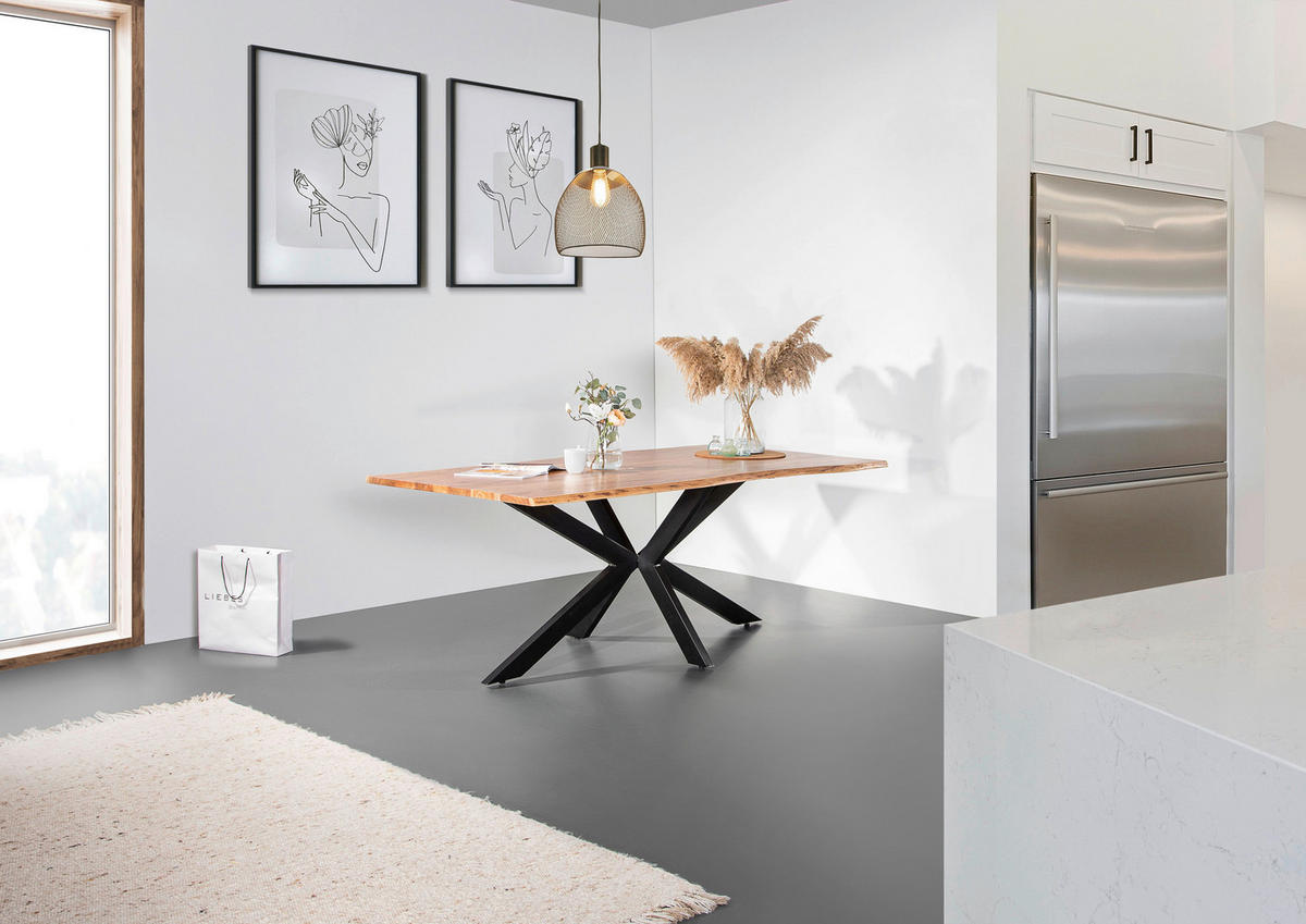ESSTISCH in Holz 220/100/75 cm  - Schwarz/Naturfarben, MODERN, Holz/Metall (220/100/75cm) - Livetastic