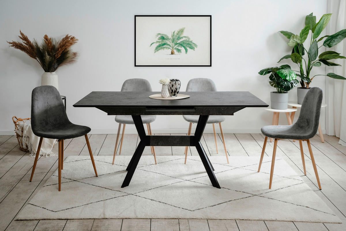 ESSTISCH in Holzwerkstoff 160-200/90/76 cm  - Schwarz, Modern, Holzwerkstoff/Metall (160-200/90/76cm) - MID.YOU
