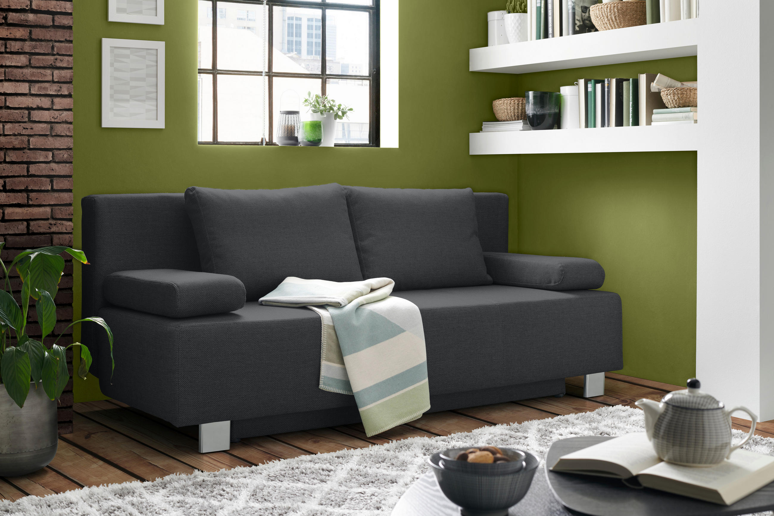 SCHLAFSOFA in Anthrazit  - Chromfarben/Anthrazit, Design, Textil/Metall (197/88/89cm) - Xora