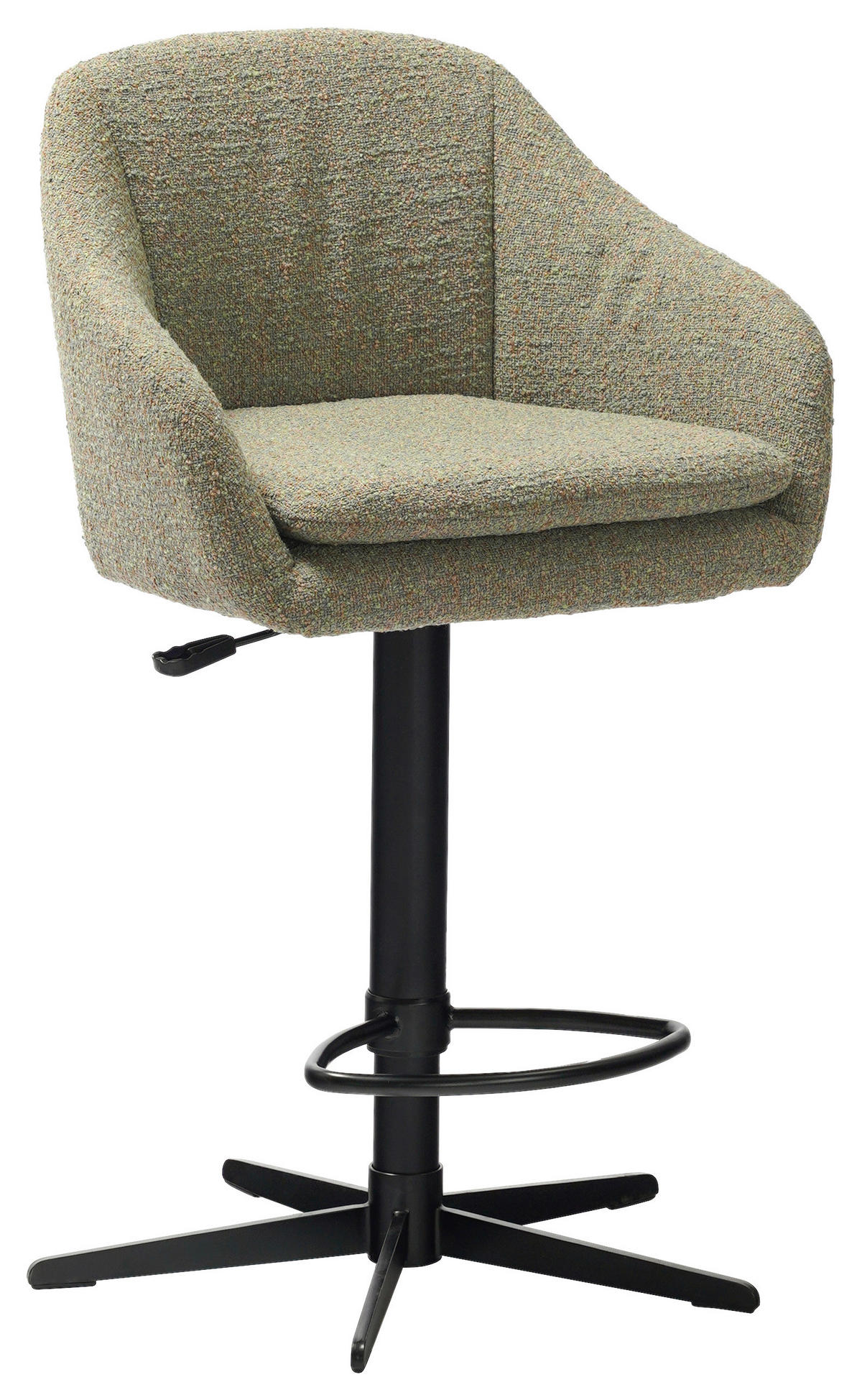 BARHOCKER Webstoff Grün, Schwarz Eisen Sitzfläche 360° drehbar, inklusive Armlehnen  - Schwarz/Grün, Design, Textil/Metall (54,5/88-108/53,5cm) - Cassando