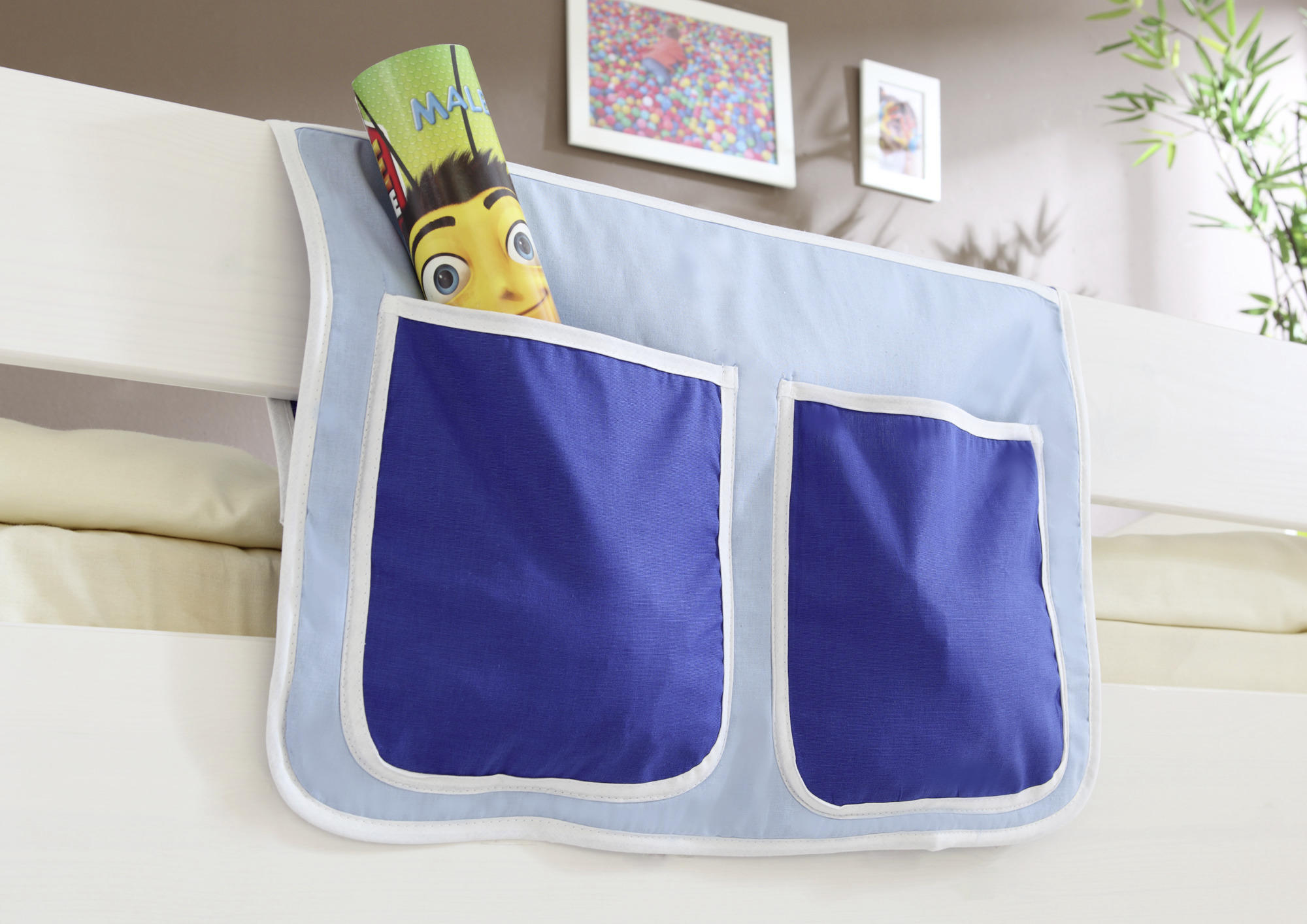 BETTTASCHE - Dunkelblau/Hellblau, KONVENTIONELL, Textil (56/32/2cm) - MID.YOU