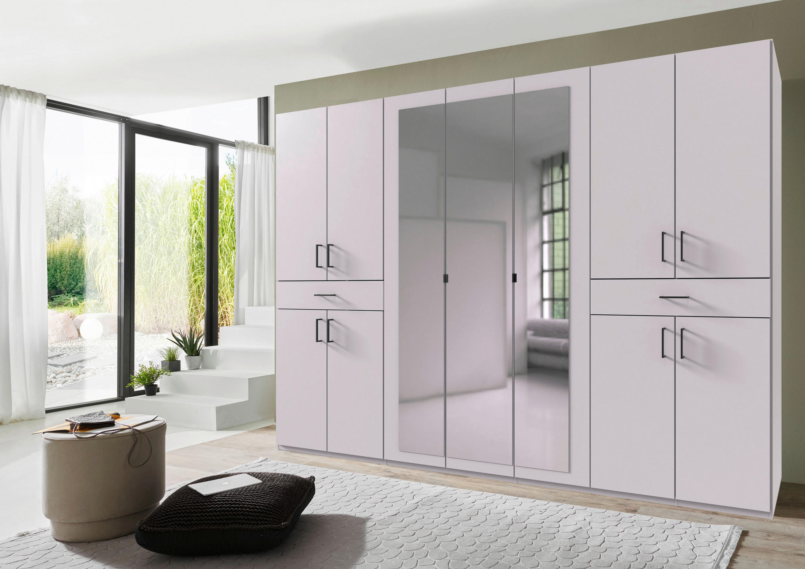 DREHTÜRENSCHRANK in Weiss  - Weiss/Schwarz, Konventionell, Glas/Holzwerkstoff (313/208/58cm) - Carryhome