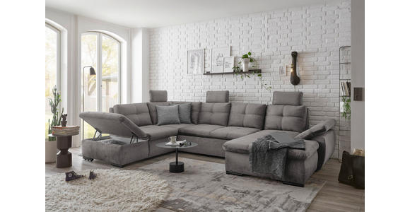 WOHNLANDSCHAFT in Mikrovelours Hellgrau - Hellgrau/Schwarz, KONVENTIONELL, Kunststoff/Textil (217/334/127cm) - Carryhome